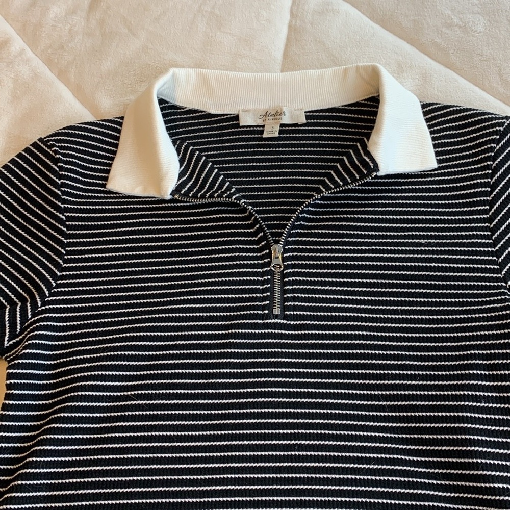 NWT Atelier by kirious black and white striped crop top zip collar - Picture 3 of 11